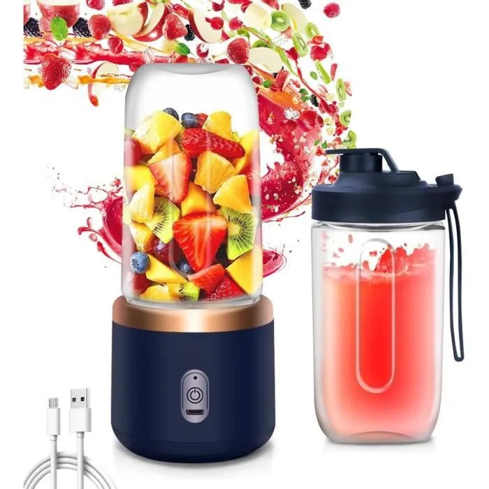 Blender Portable Rechargeable USB 380ml - 2 Gobelets + Brosse - Mixeur Smoothie