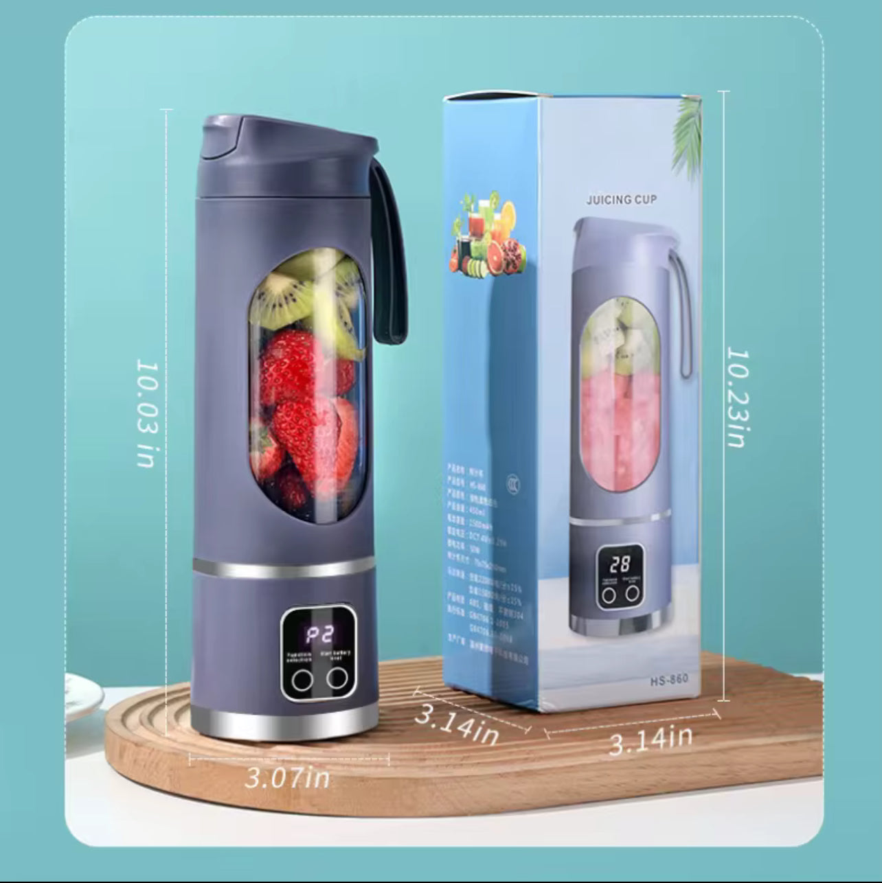 Blender Portable Rechargeable USB avec LED - Mixeur Smoothie 380ml Sans Fil